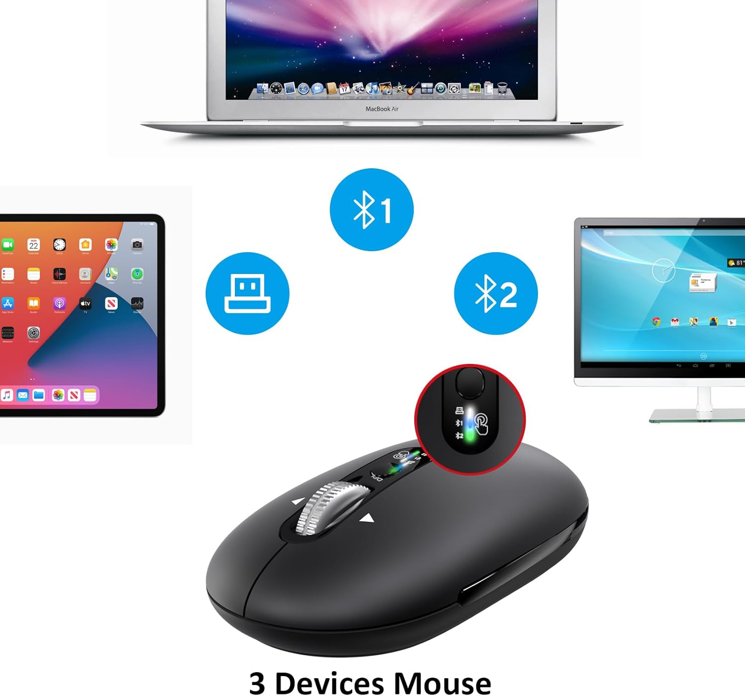 Wireless Bluetooth Green Mouse Rechargeable+Wireless Bluetooth Black Mouse with 1 Battery,Multi Device Ergo Computer Mouses,4-Way Super Scrolling,± 3000 DPI,8-10 Buttons,Plug&Play,Quiet