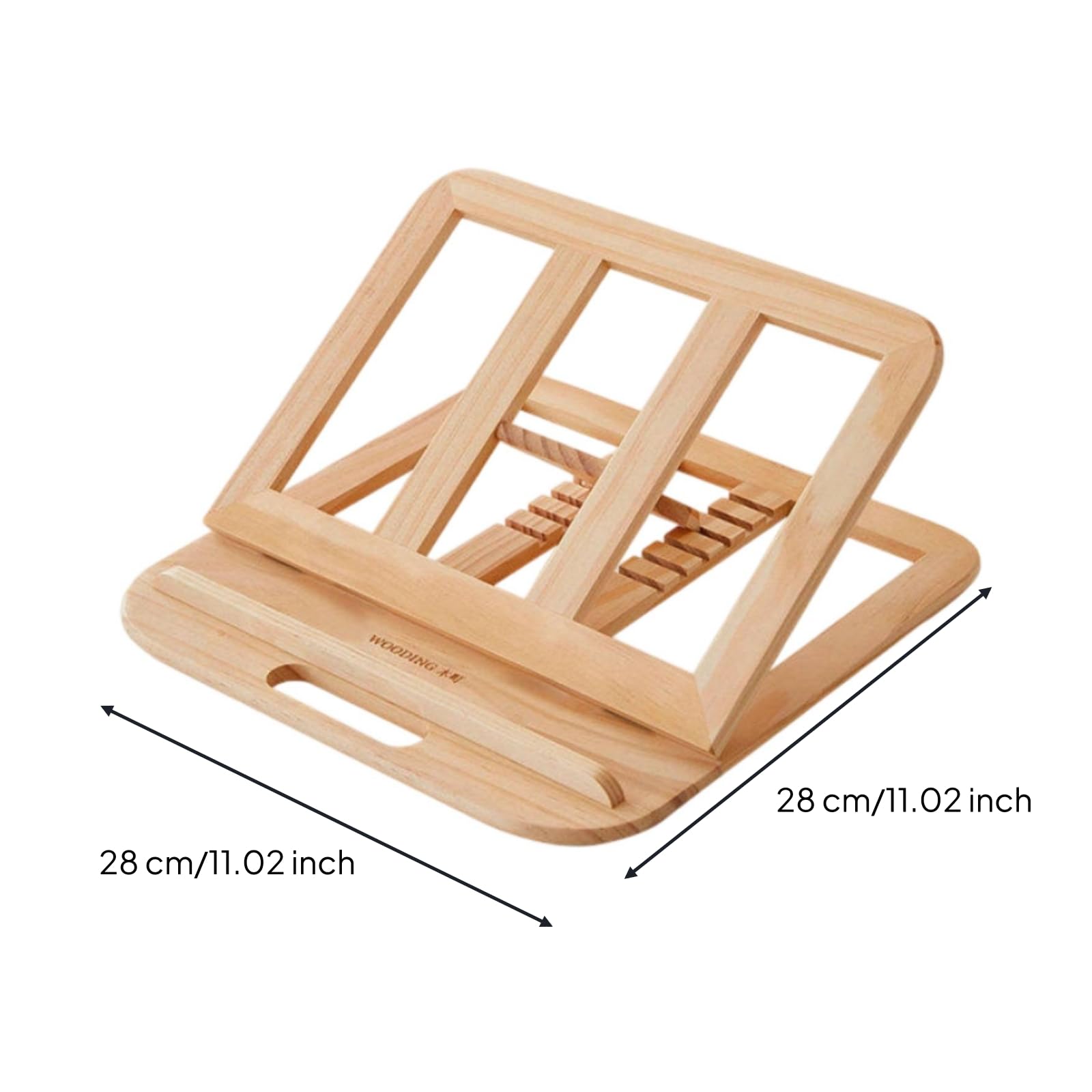 Soporte Portátil para Portátil Elevador Base Atril Soporte Ajustable de Madera de Pino con Ángulos Regulables y Bandeja Asa Ranurada Adecuado para, Soporte De Pino 28x28x1.8cm