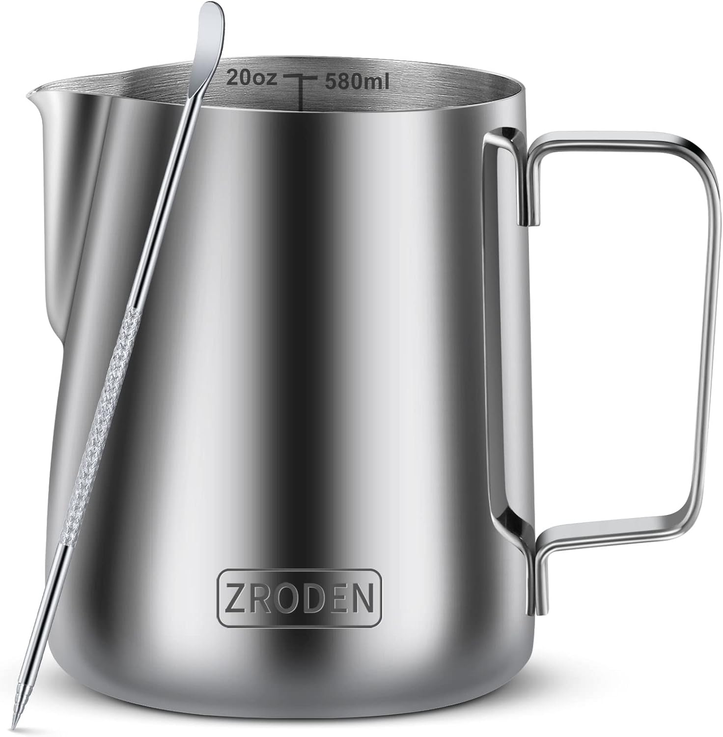 Milk Frother Jug, 600ml Stainless Steel Milk Frothing Jug for Espresso