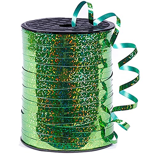 Image of PartyWoo Green Metallic Ribbon - 500 Yard Curling Ribbon for Crafts, Balloon String, Gift Wrapping, Florist Flowers, Christmas