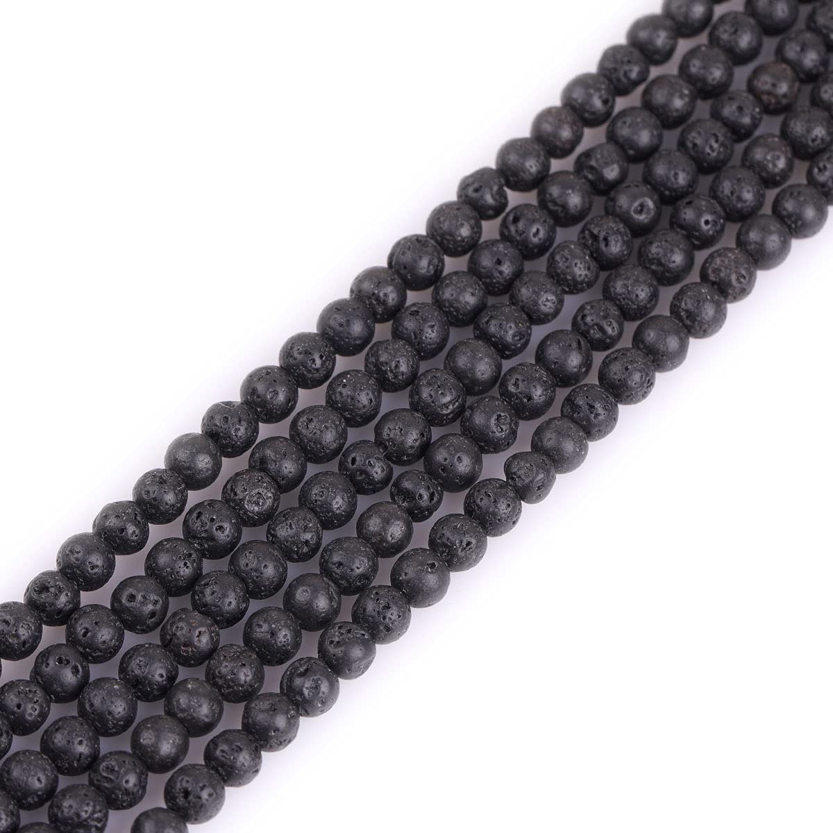 GEM-Inside Natural 4mm Black Lava Rock Round Gemstone Semi Precious Loose Beads for Jewellery Making 15''