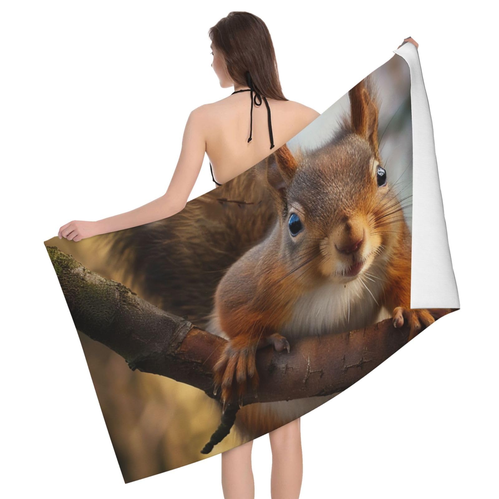 BWWHCCTI Squirrel Funny Animal Printed Microfiber Quick Dry Bath Towel, Soft Beach Towels for Travel,Camping,Gym,Beach,Swimming,Yoga, 130x80 CM