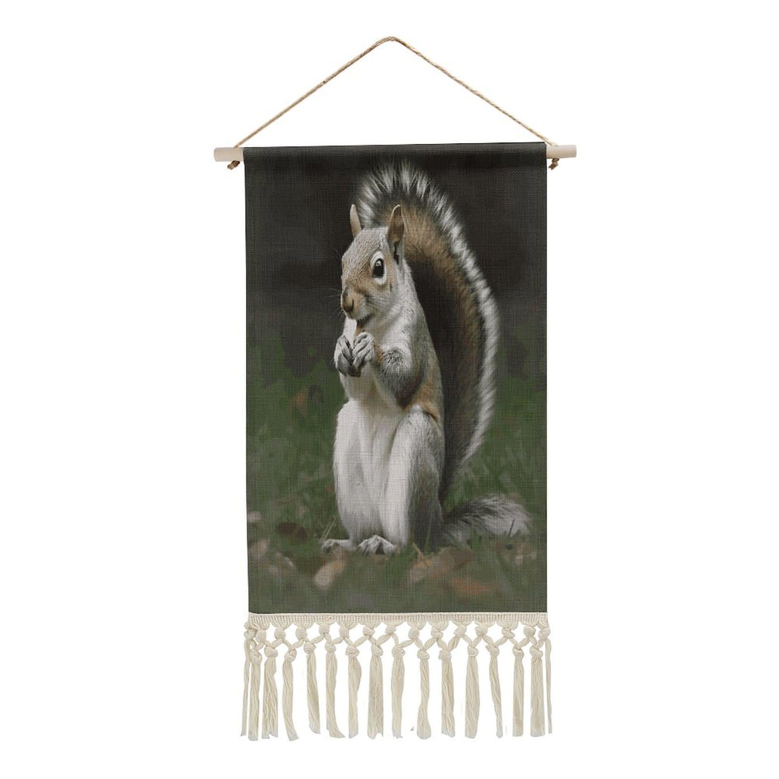 FekiLoot Squirrel Wall Art Print Decor Art Tapestry with Tassel Cotton Linen Hanging Poster Vintage Aesthetic Wall Art Poster Rustic Wall Art Decor for Home Bedroom Living Room Office