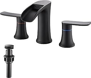 Matte Black Bathroom Faucet,8 inch Widespread Bathroom Faucet,Yundoom,Sink Faucet Bathroom 3 Hole,2 Handle Bathroom Faucet,Bathroom Sink Faucet with Drain,Faucet for Bathroom Sink.BF8-01