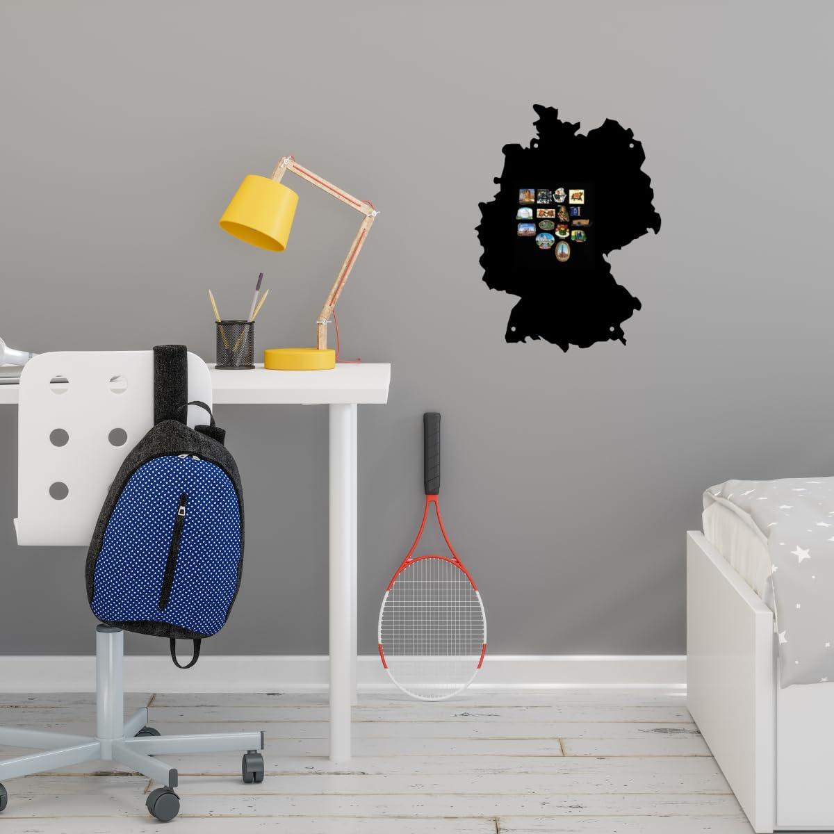 Magnettafel Deutschlandkarte - Magnetische Pinnwand 50x100 cm - aus Stahl - magnetisches Whiteboard - beschreibbare Tafel - inkl. Montageset - Schwarz