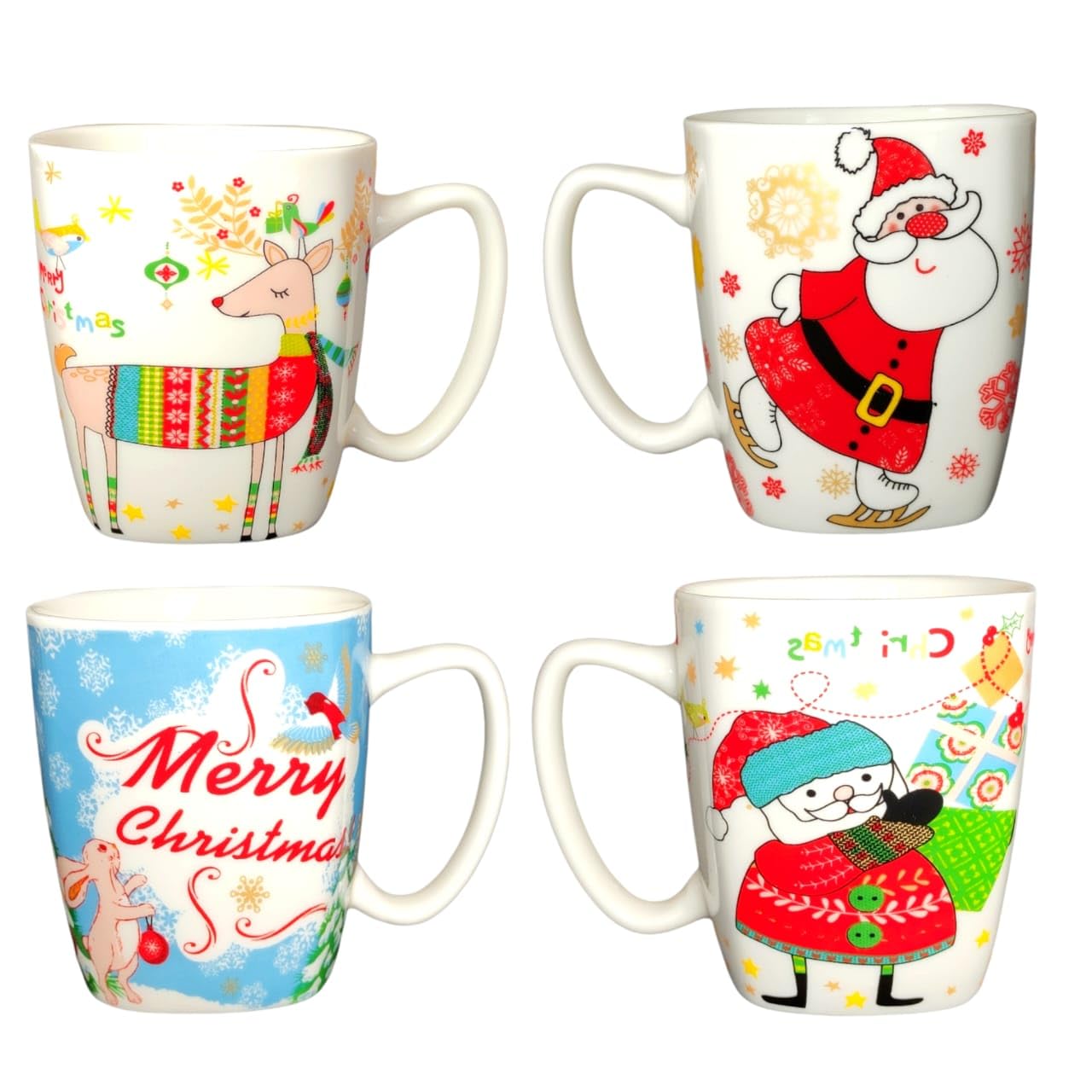 FAM Christmas Mug -One Pcs Of Ceramic Christmas Mugs For Tea/Coffee/Hot Chocolate – Reindeer Mugs Xmas Gift for Women, Men, Colleagues, Friends and Family (Assorted Design)