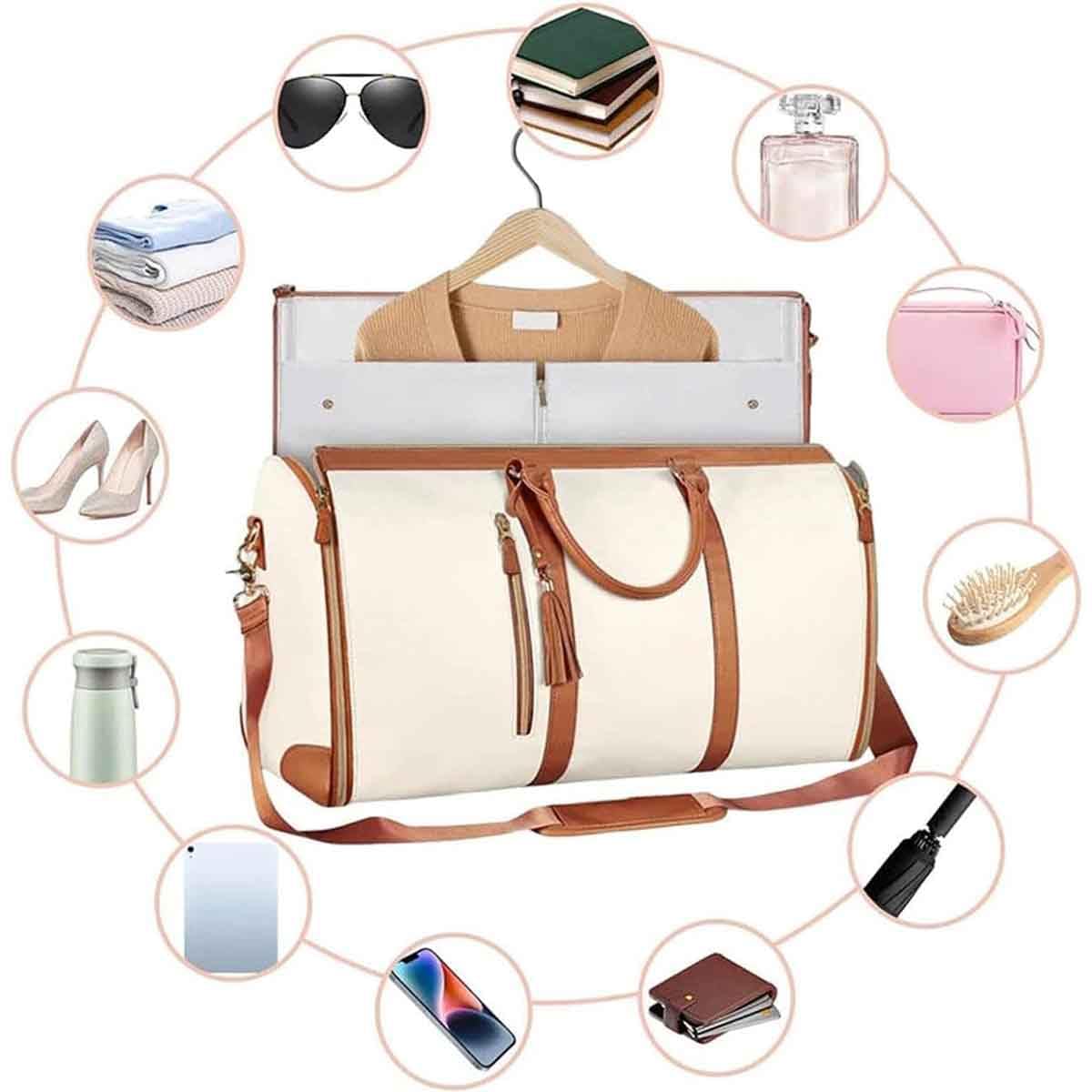 Borsa da viaggio pieghevole,Borsa da fitness all'aperto,borsone porta abiti convertibile,borsone impermeabile in pelle di grande capacità con tracolla staccabile (Bianco)