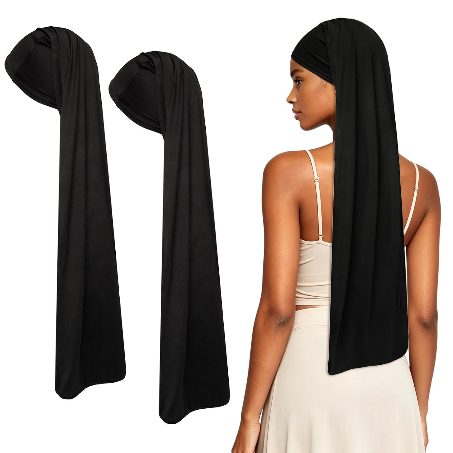 2 Pcs Jumbo Black Dreadlock Cap Wide Elastic Loc Wraps Long Braid Cover Sleep Caps for Men Women