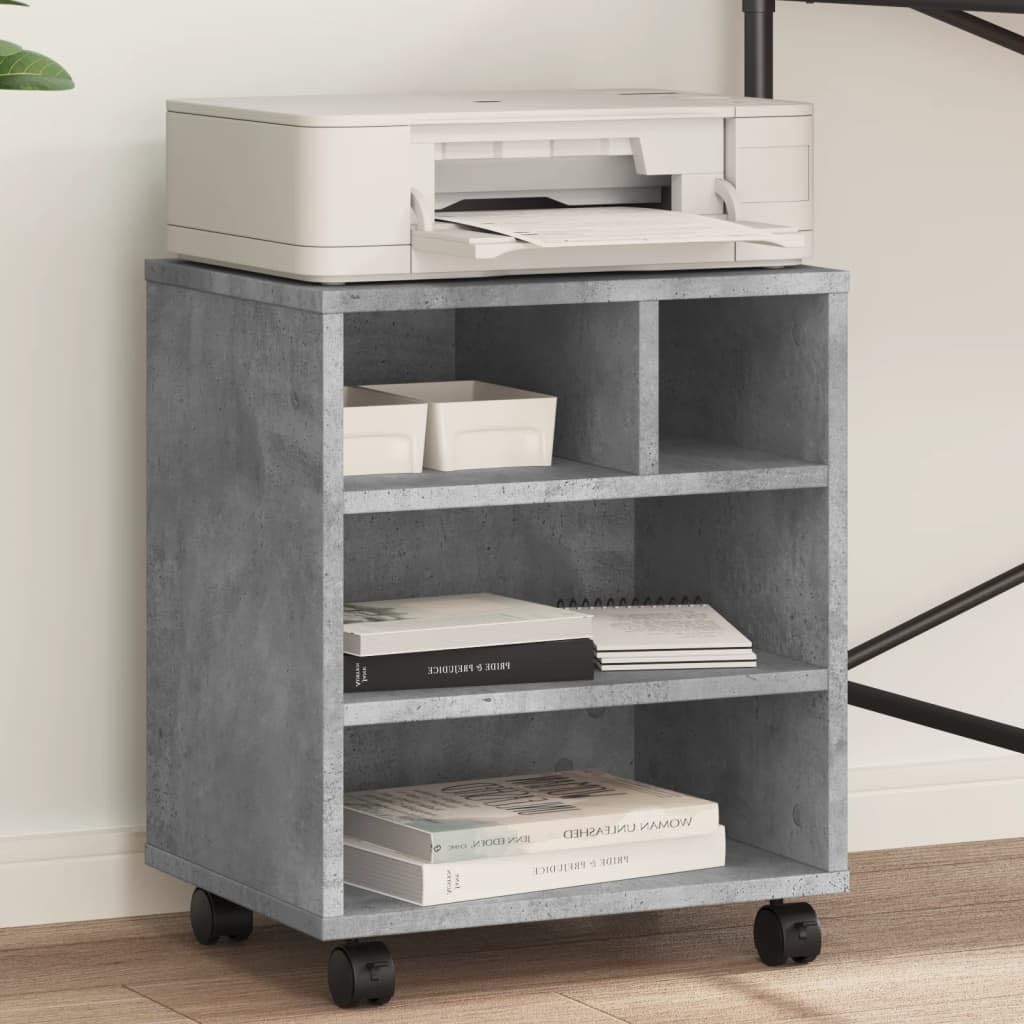 Hothingwell Supporto per stampante con ruote, grigio cemento, 41 x 32 x 48 cm, mobile stampante in legno di ingegneria con ripiano e deposito per forniture per ufficio, tavolo di stampa mobile