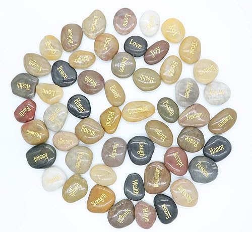 Miniatura 2 de 50 piedras inspiradoras grabadas con palabras de ánimo, piedras grabadas doradas para piedras de preocupación, piedras de afirmación, piedras de