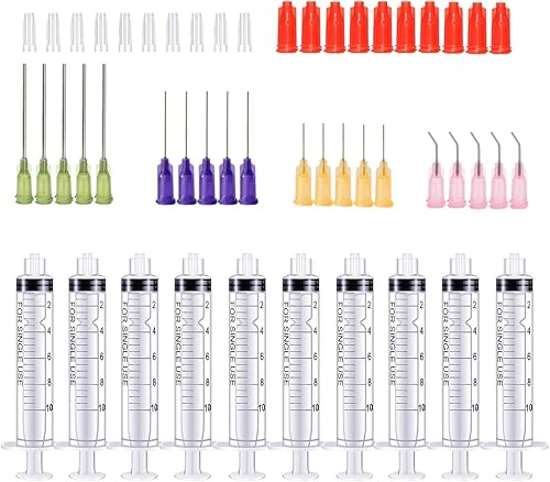50 jeringas de 0.3 fl oz, 14Ga 20Ga 21Ga 23Ga 0.5 pulgadas, tapas de almacenamiento de aguja de punta roma, aplicador de pegamento, dispensador de