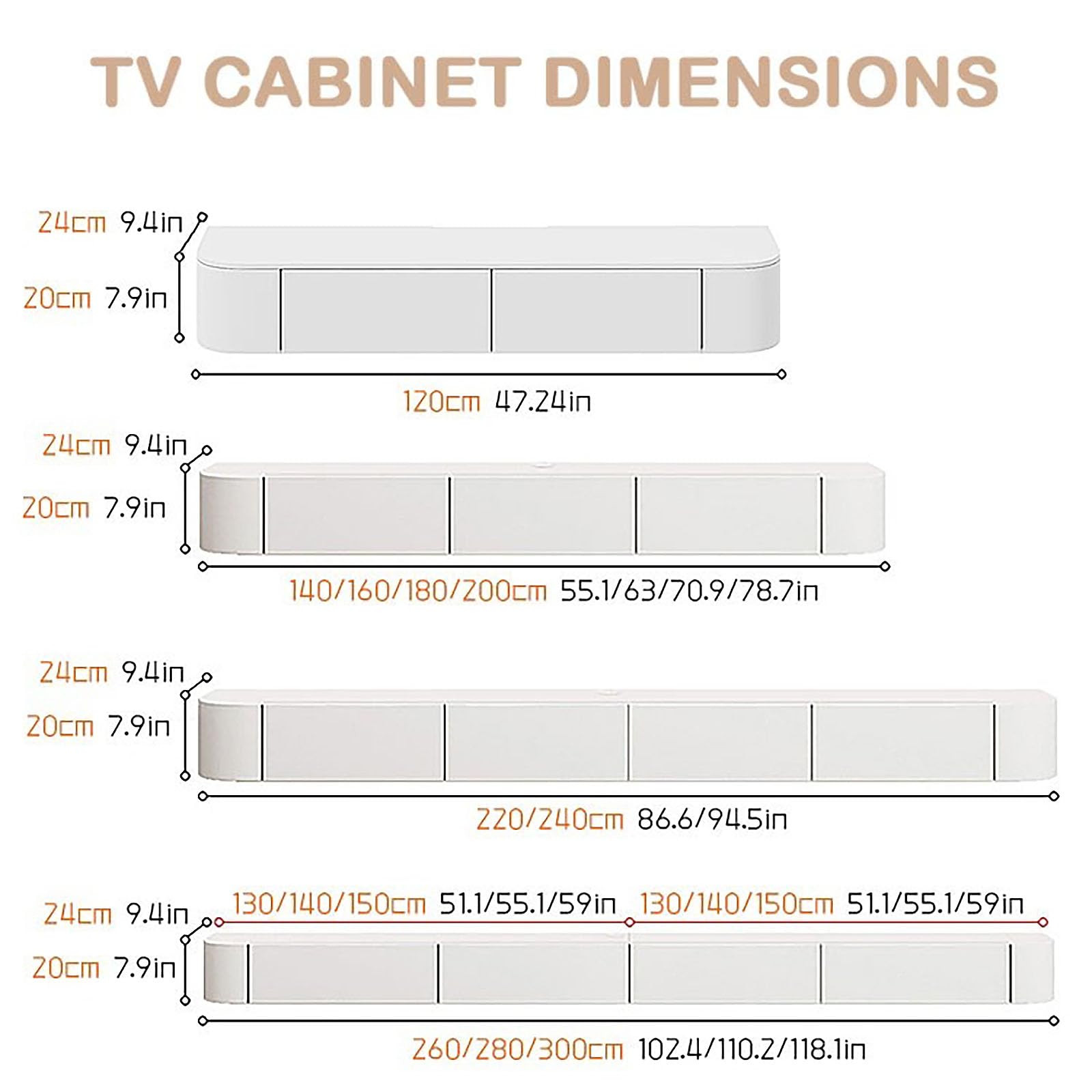 Mueble bajo moderno para TV colgante con iluminación LED, mueble para TV montado en la pared, de madera maciza, con cajones y estantes, consola multimedia para salón (Wood White+LED, 260 cm)