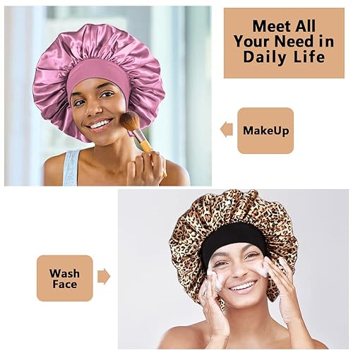 Miniatura 5 de 3 gorros de satén extra grandes para dormir, gorros de pelo para mujeres negras, trenzas de cabello rizado, C