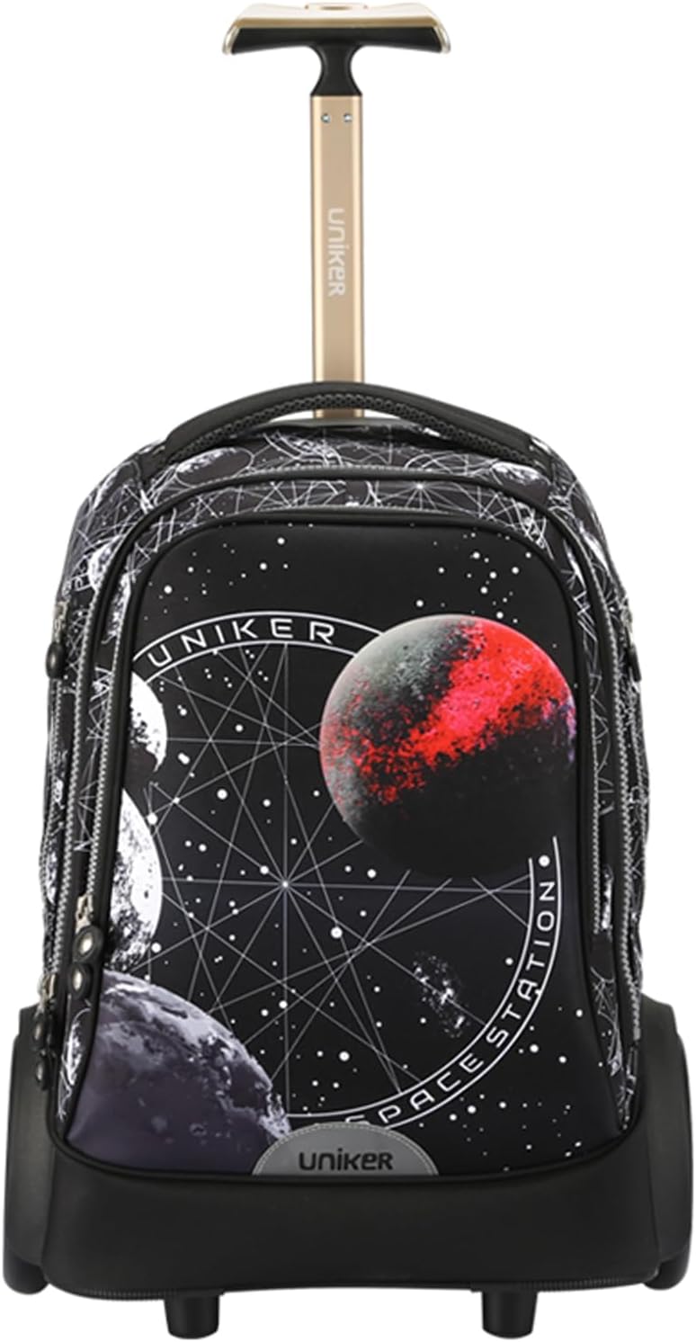 UNIKER Rolling Bag with Quiet Glide Wheels, 40L Water Resistant Wheeled Laptop Backpack, Silent Wheel Travel Backpack for Women Men, T5- Space Station