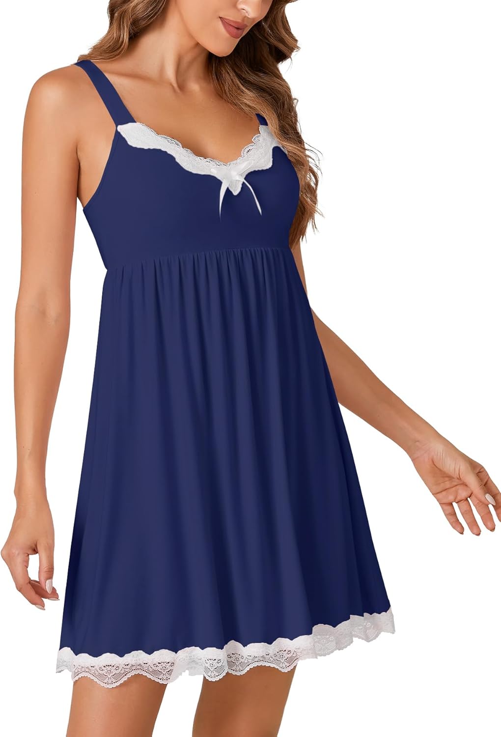 LYANER Women's Sexy Nightgown V Neck Spaghetti Straps Sleepwear Lace Chemise Full Slip Babydoll Lingerie Nightdress - Image 4