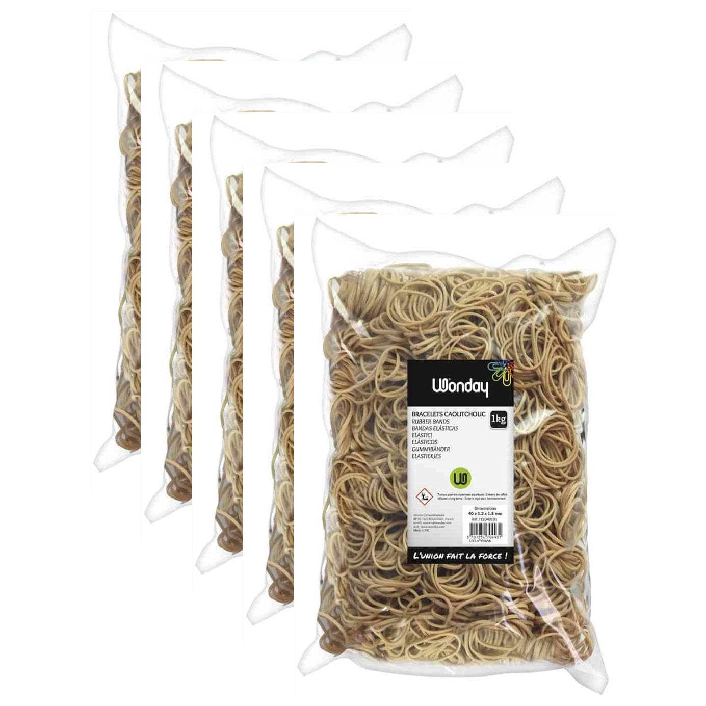 WONDAY Set di 5 sacchetti da 1 kg, elastici in gomma, 200 x 16 mm