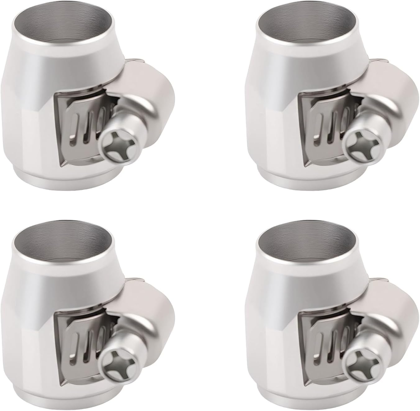 Aluminum Hose End Finisher Clamp, Universal Fit, Red Chrome Finish, 4pcs Set for Stainless Steel and Rubber Hoses, Model (Silver, 6AN)