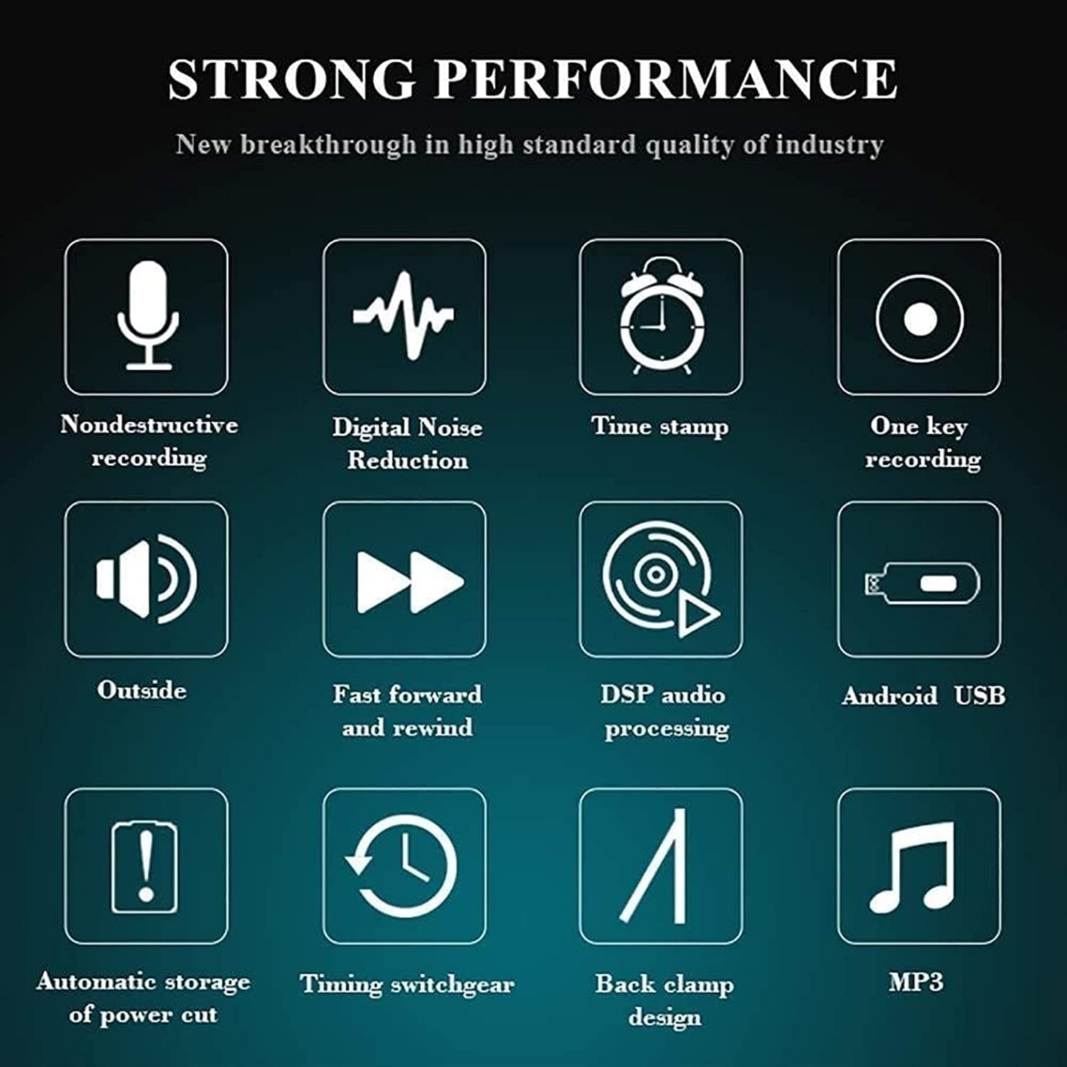 Przenośny cyfrowy dyktafon HD Stereo Audio Nagrywarka Audio z dwoma mikrofonami do konferencji, spotkań i zajęć (16 GB)