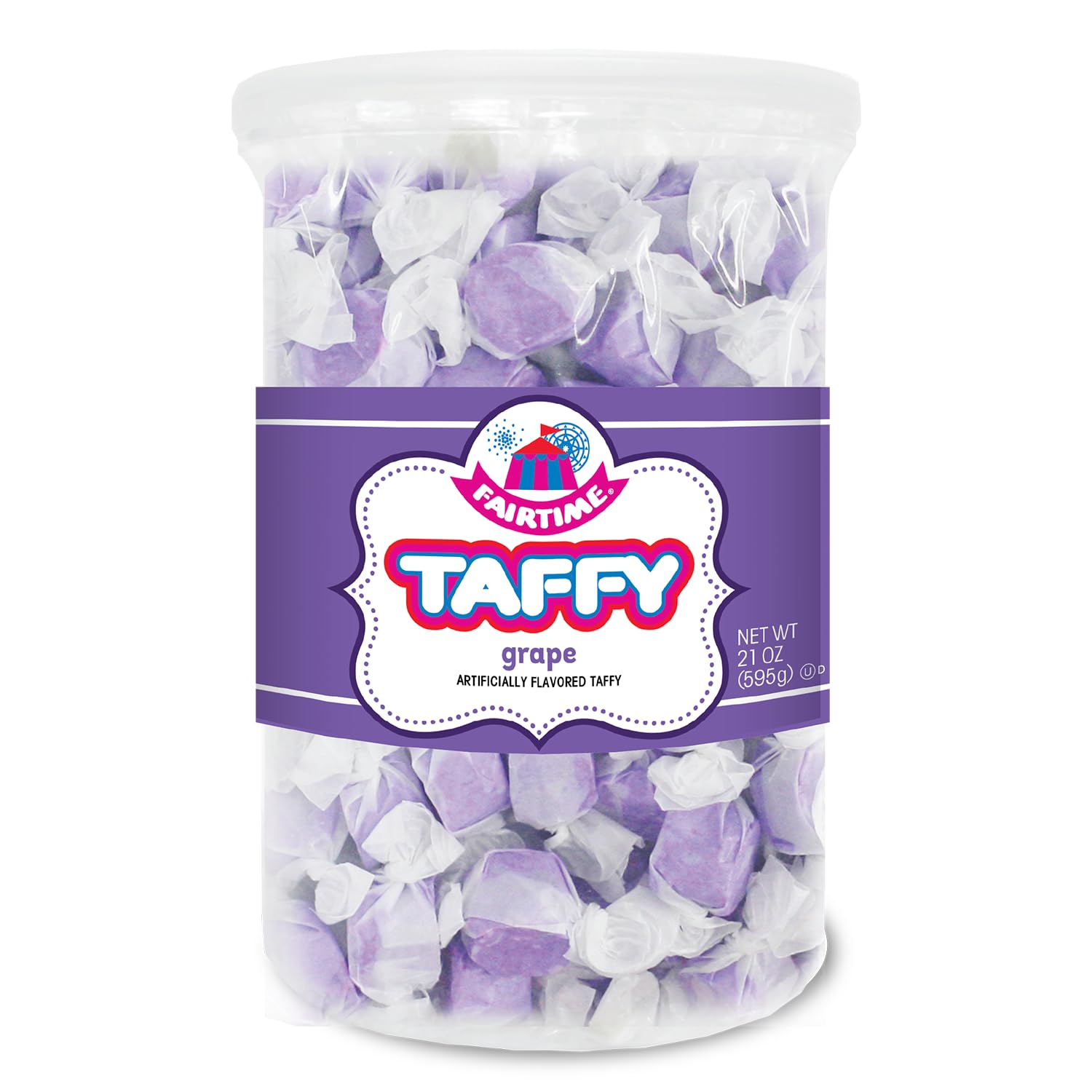 Fairtime Purple Grape Taffy, 21 oz Jar - Individually Wrapped Saltwater Taffy for Soft and Chewy Candy Gifts, Wedding Candy Favors for Guests, Buffet, Party, Baby Shower - Kosher Certified Candies