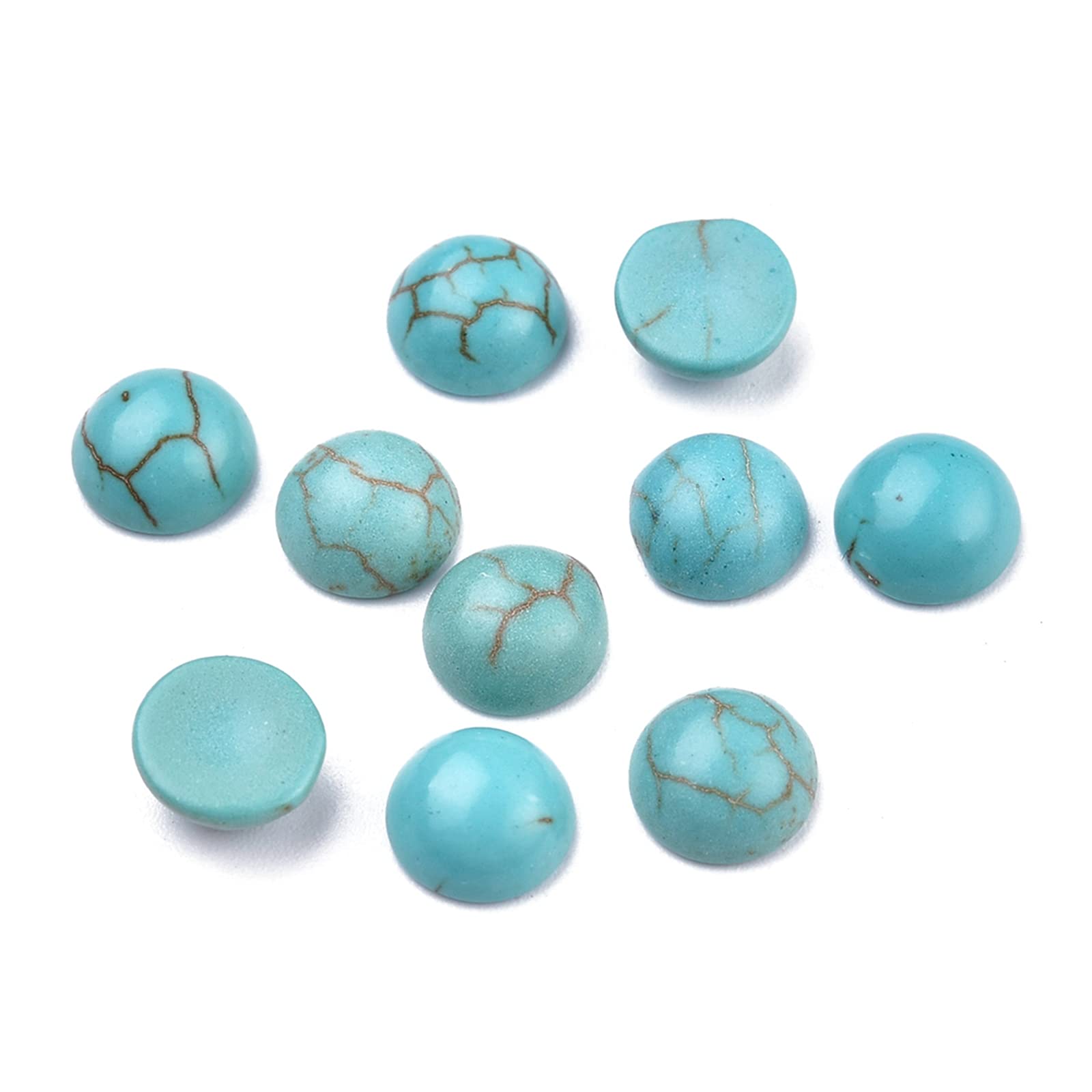 FASHEWELRY 100Pcs Natural Turquoise Cabochons Flat Back Gemstone Cabochons 6mm Half Round Stone Dome Covers for Jewelry Making