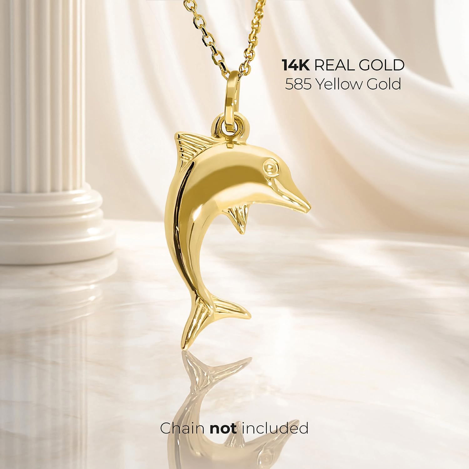 forme di Lucchetta - Ciondolo Delfino in Oro Giallo 14 carati | simbolo di Amicizia e Sensibilità, Charms e Ciondoli per Catenina (fino a 4mm) per Donna Ragazza