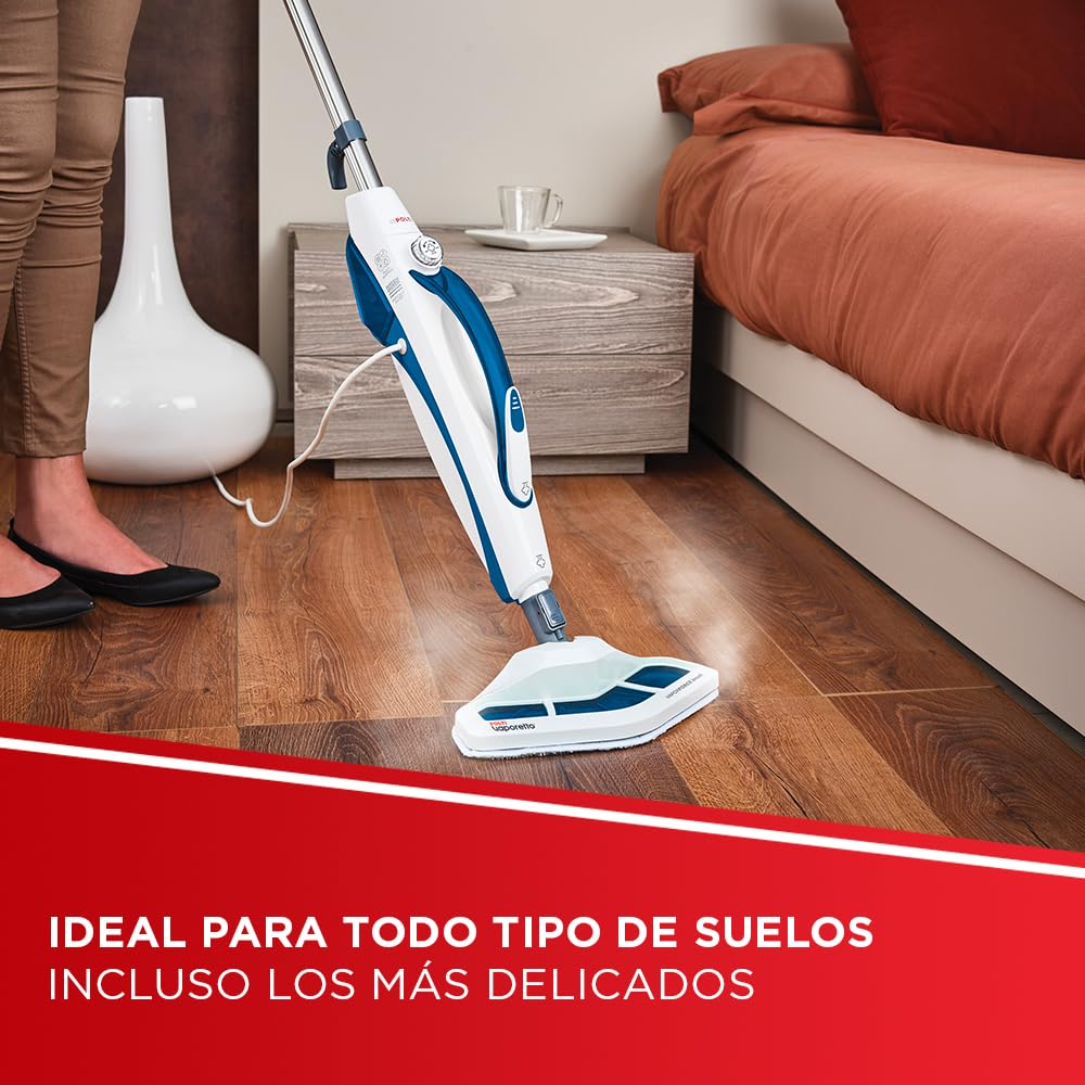 Polti Vaporetto SV460 Doble,Escoba a Vapor 2 en 1 con Limpiador Portátil, Potencia Máxima 1500 W, 17 Accesorios Incluidos, Calentamiento en 15 Segundos, Depósito Extraíble, Blanco y Azul