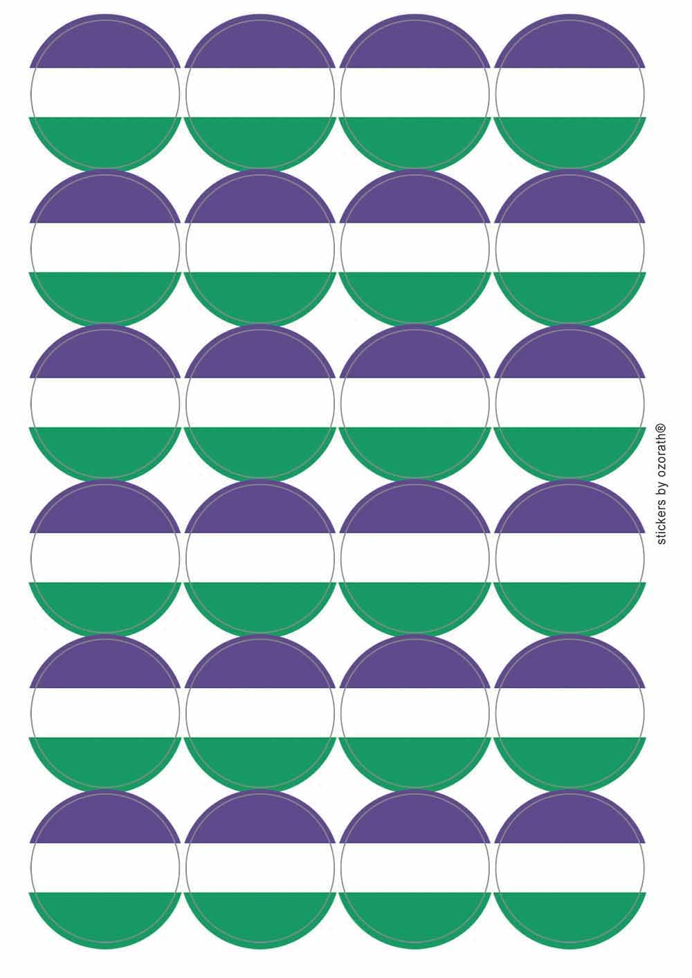 Suffragette Feminist Flag Circular Matt Paper Stickers A4 Sheet of 24 (Each Sticker is 45mm Diameter)