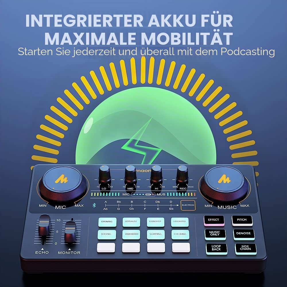 MAONO Maonocaster Lite Portable ALL-IN-ONE Podcast Produktionsstudio mit Mikrofon für Gitarre, Live-Streaming, PC, Aufnahme und Gaming (AU-AM200-S6)