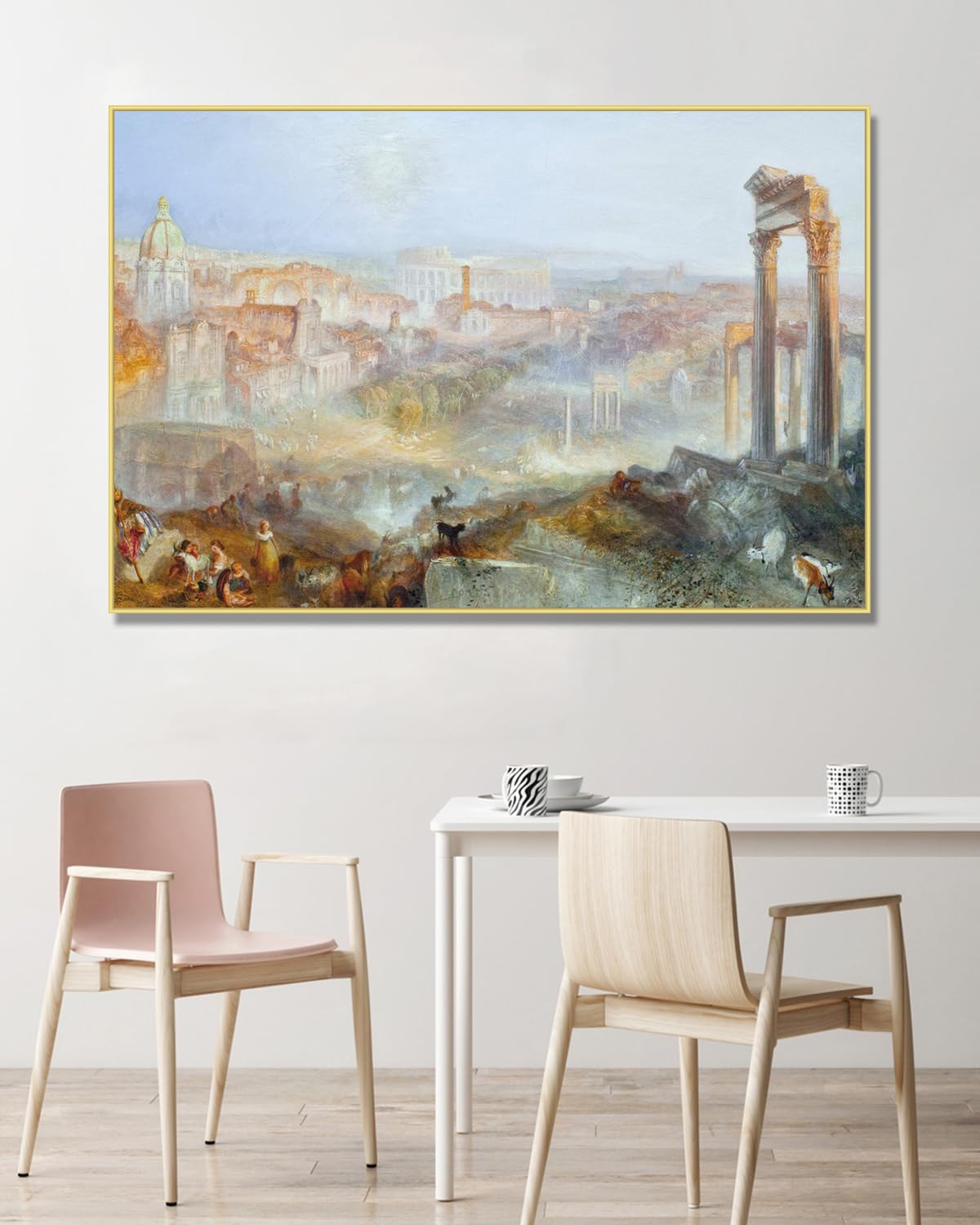 NHLDZYH Złota ramka. J.M.W. Turner słynna reprodukcja obrazu, sztuka na płótnie w stylu Turnera, romantyzm oprawiony druk olejny, gotowy do powieszenia. D59. 50x75 cm.