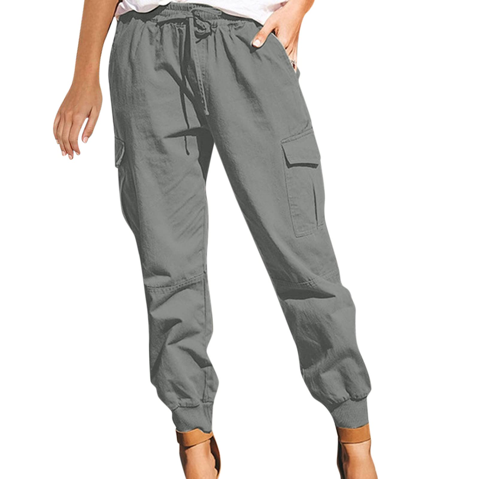 Vickyleb Women's Cargo Pants with Pockets Casual Loose Drawstring Waist Long Pants