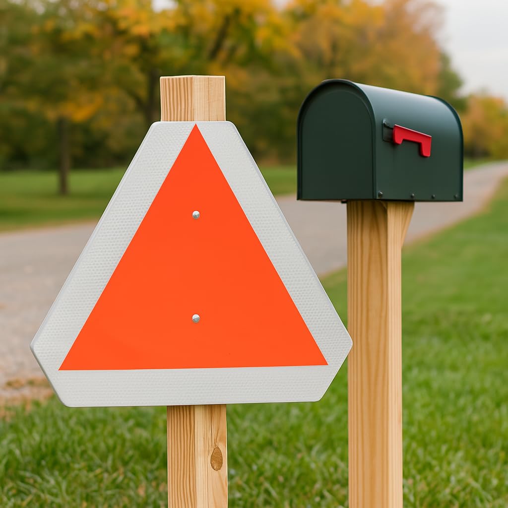Glow in The Dark Slow Moving Vehicle Sign, 14x16 Inch SMV Triangle Sign — Amazon image 3