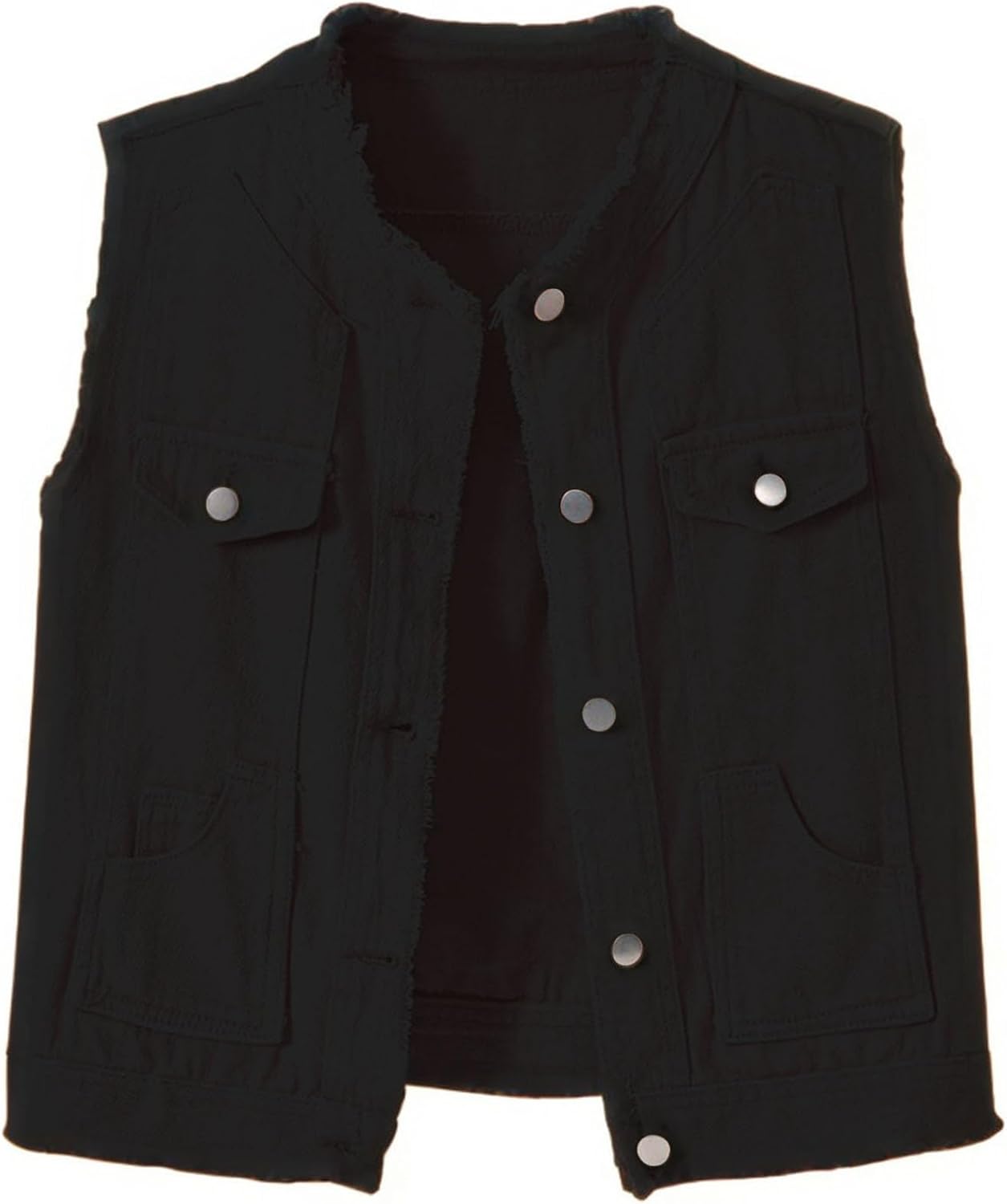 Women's Sleeveless Denim Vest O Neck Button Down Jean Waistcoat Jacket Collarless Candy Tops - Image 2