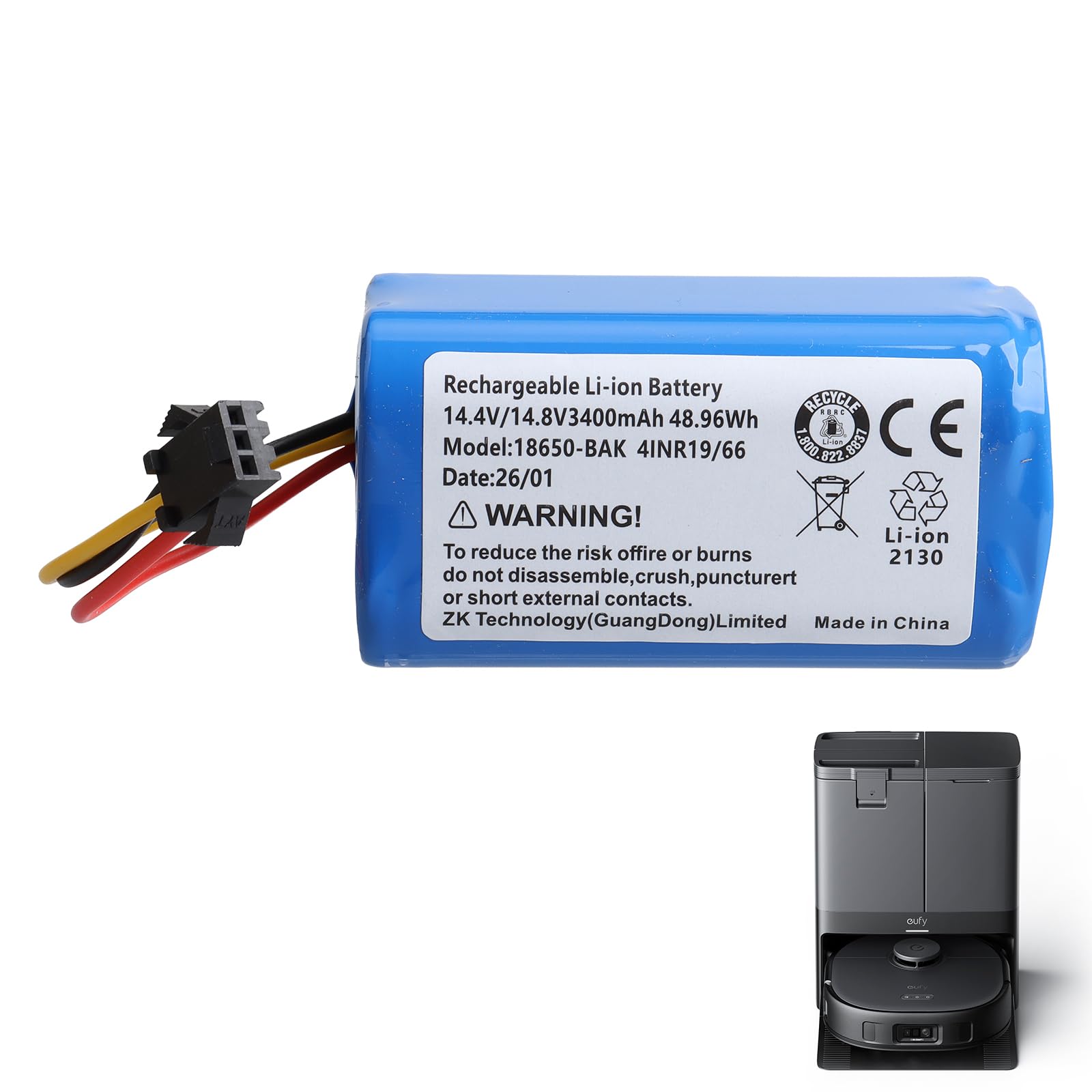 14.4V 3400mAh Replacement Lithium-ion Battery Compatible with Eufy X10 Pro Omni Vacuum Cleaner, Eufy Omni Pro 10 Robot Battery, Long Battery Life, Large Capacity