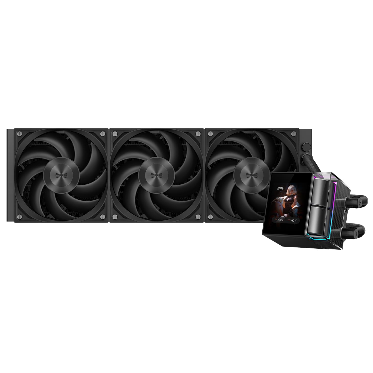 CPU-vloeistofkoeler, 360mm AIO-vloeistofkoeling, hoogrenderende pomp, 2,4 IPS-display, CPS ARGB-waterkoeling met stille F5 R120mm-ventilatoren (DC360 Pro ARGB Display BK