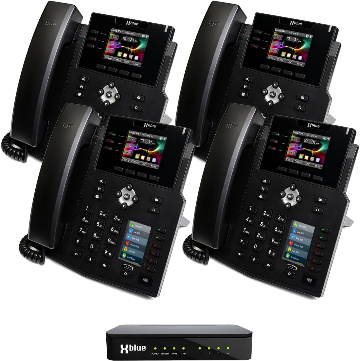XBLUE QB1 Business Phone System with (4) IP9g Phones, (4) Line Ports – Includes Auto Attendant, Voicemail, Conference, Call Recording – Options for Remote Workers, iPhone & Android Smartphones XBLUE QB1 Business Phone System with (4) IP9g Phones, (4) Line Ports – Includes Auto Attendant, Voicemail, Conference, Call Recording – Options for Remote Workers, iPhone & Android Smartphones