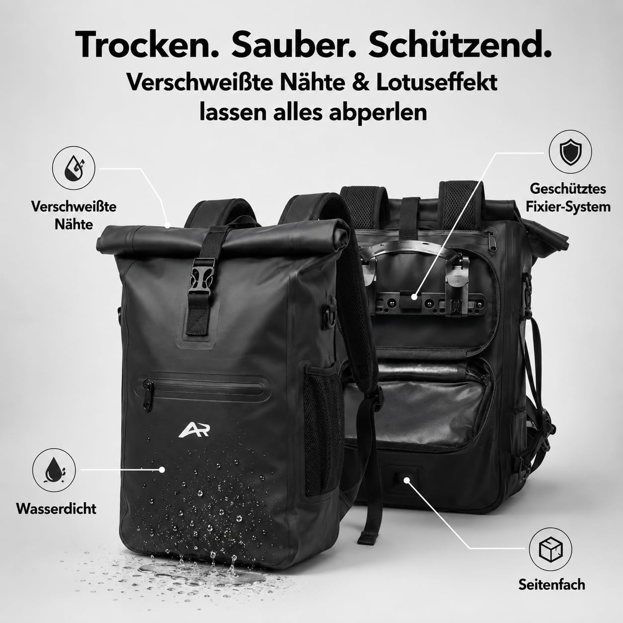 Fahrradtasche Gepäckträger 3in1: Gepäckträgertasche als Rucksack & Umhängetasche | 23L Wasserdicht | Laptopfach | Reflektierend