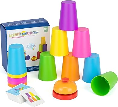 Speed Stacking Cups Game Set - 12 Stacking Cups, 54 Cards, Bell