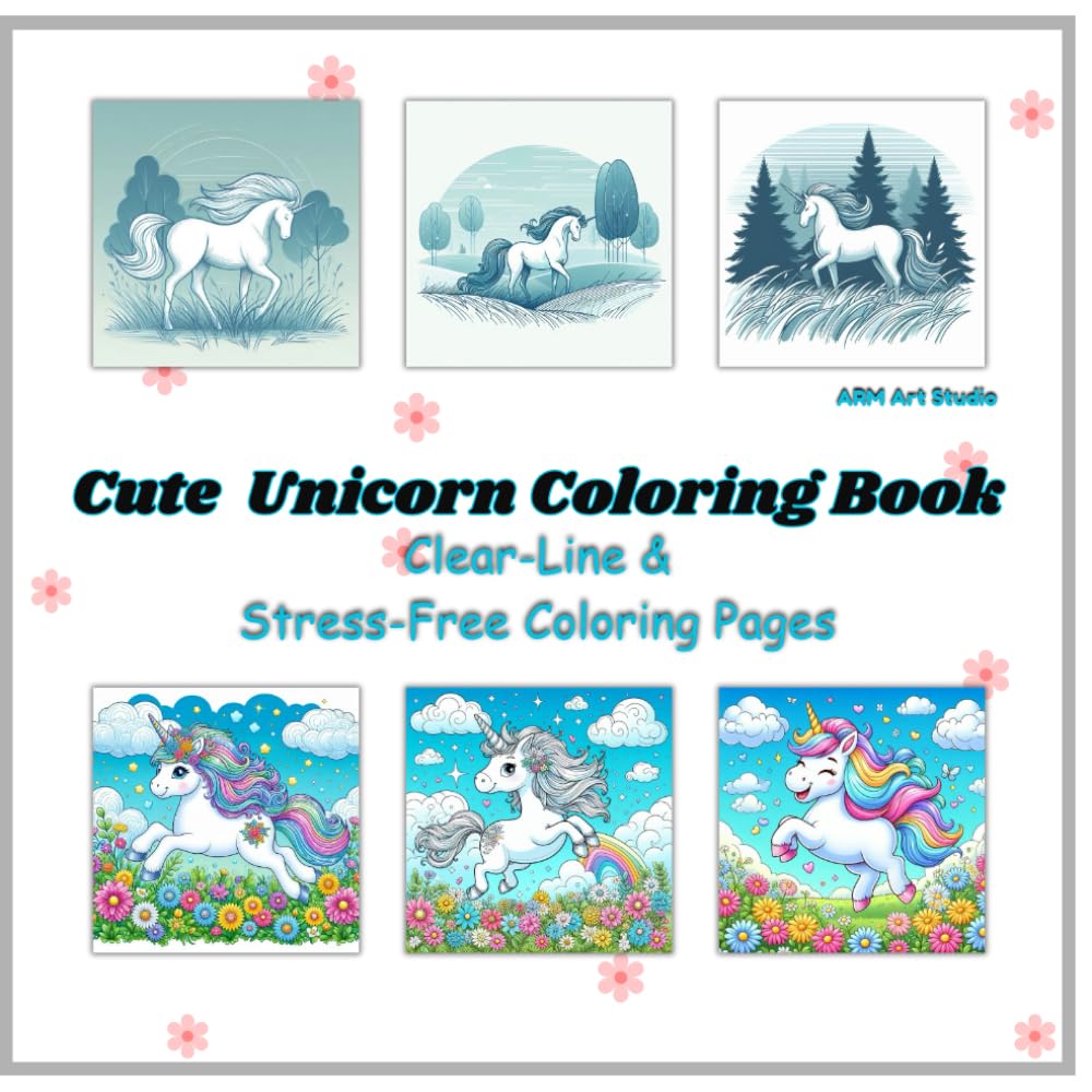 Cute Unicorn Coloring Book: Big, Bold, and Easy Magical Unicorn Coloring Pages for Kids and Adults