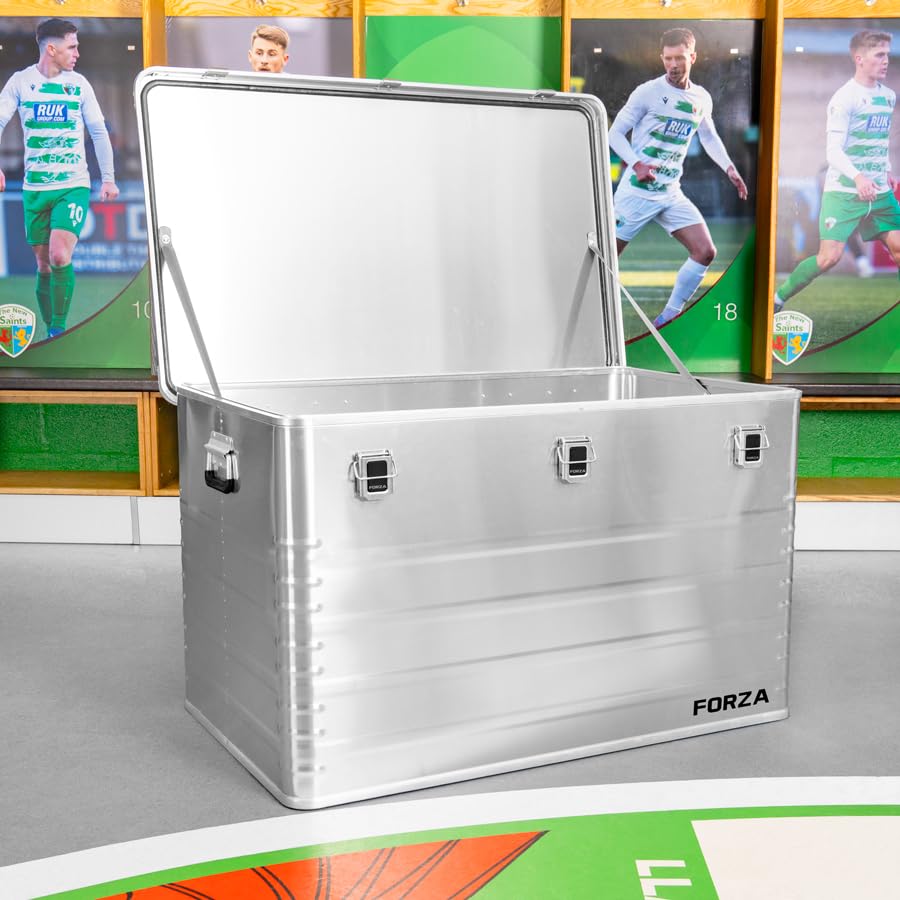 FORZA Scatole in alluminio per trasporto e stoccaggio, resistenti alle intemperie, con rivestimento in schiuma e angoli rinforzati, ruote opzionali, ideali per viaggi in club sportivi + kit di