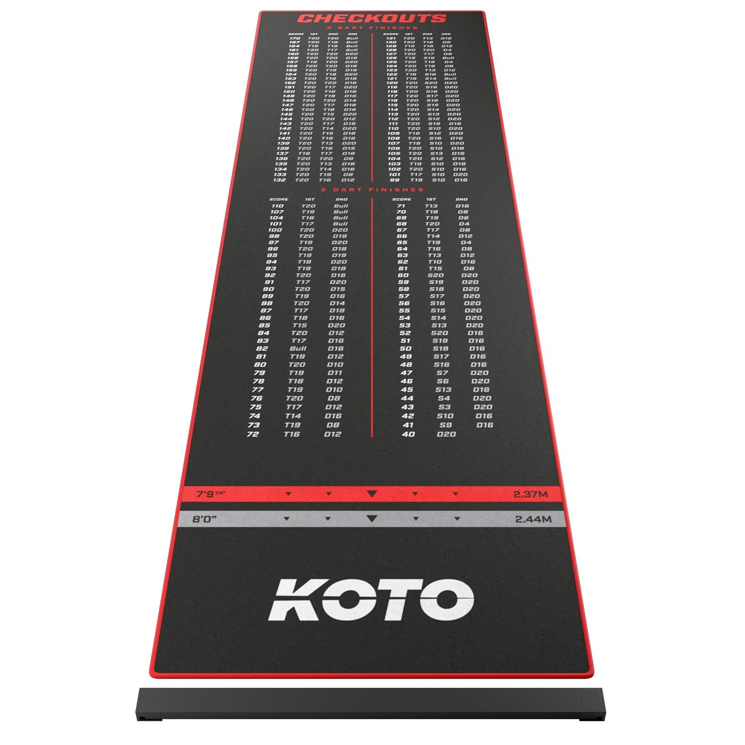 KOTO - Tapis de Fléchettes Carpet Checkout, 285 x 80 cm, avec Oche, Tapis Dart avec Indicateur de Score, Base Antidérapante