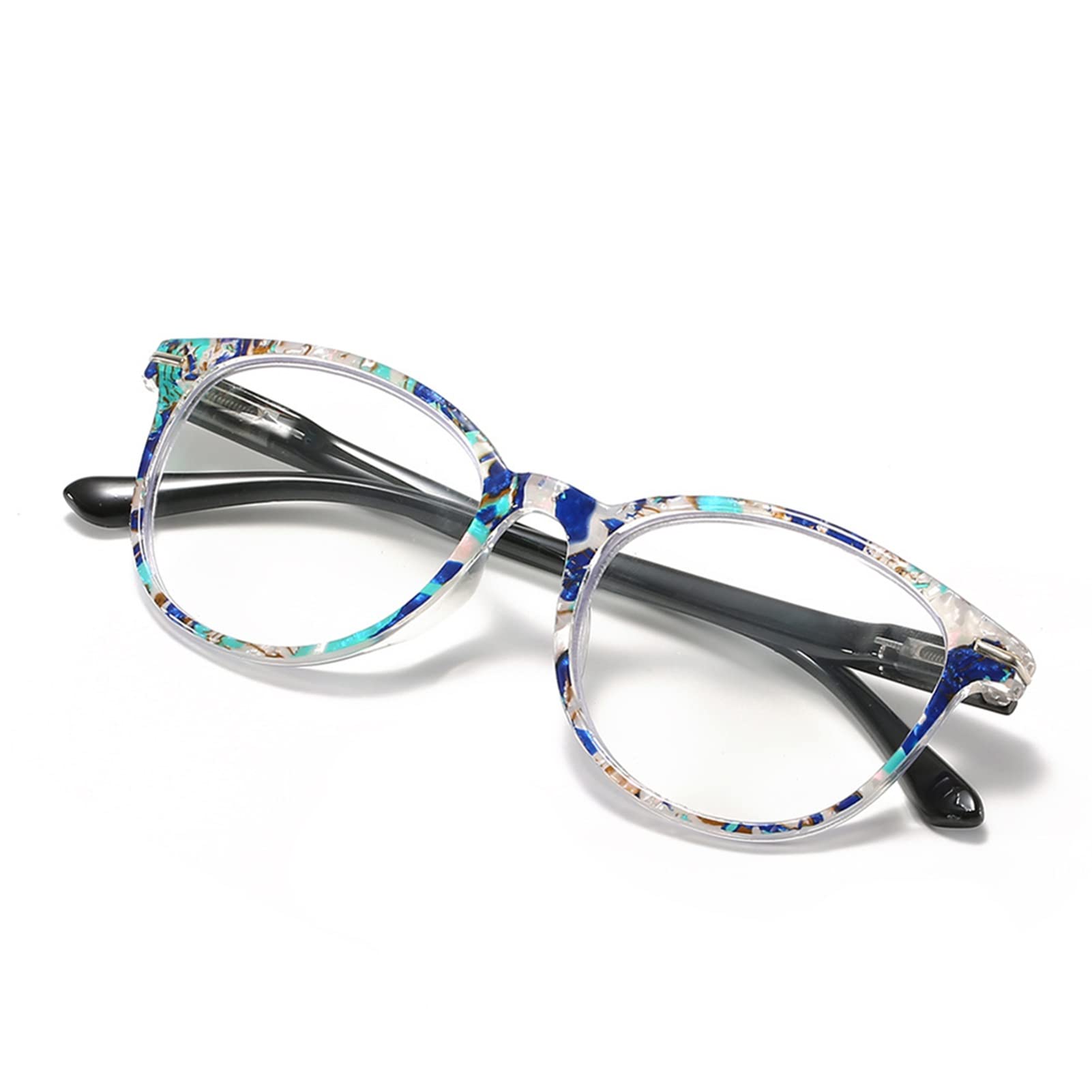 Okularów do Czytania Anti Blue Light, Modne Okrągłe Okulary dla Damskie i Męskie, ze Wzorami (Color : Bleu, Size : 1.5)