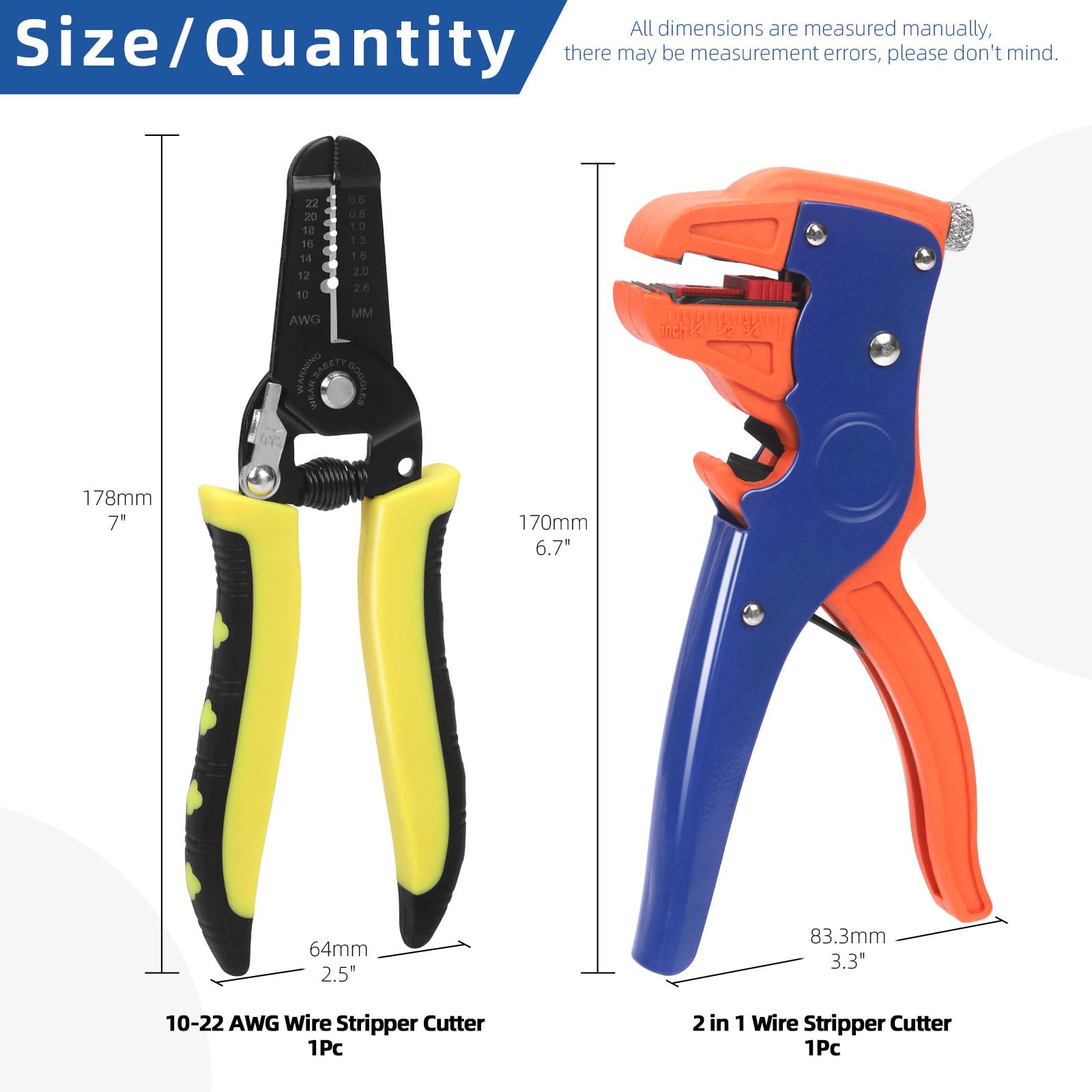 Glarks 2pcs 7in Ratcheting Adjustable Crimping Plier and 6.7in Automatic Wire Stripper Cutter Set AWG 10-22 Ratcheting Wire Terminal Crimper and Eagle Nose Stripping Plier for Cables and Automotive - Image 3