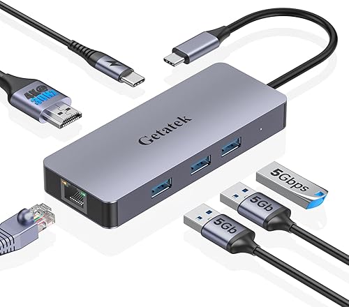 Hub Ethernet USB C, adaptador multipuerto USB C de 6 puertos con HDMI 4K @30HZ, 3 USB 3.0, carga USB C PD de 100 W, RJ45, apto para