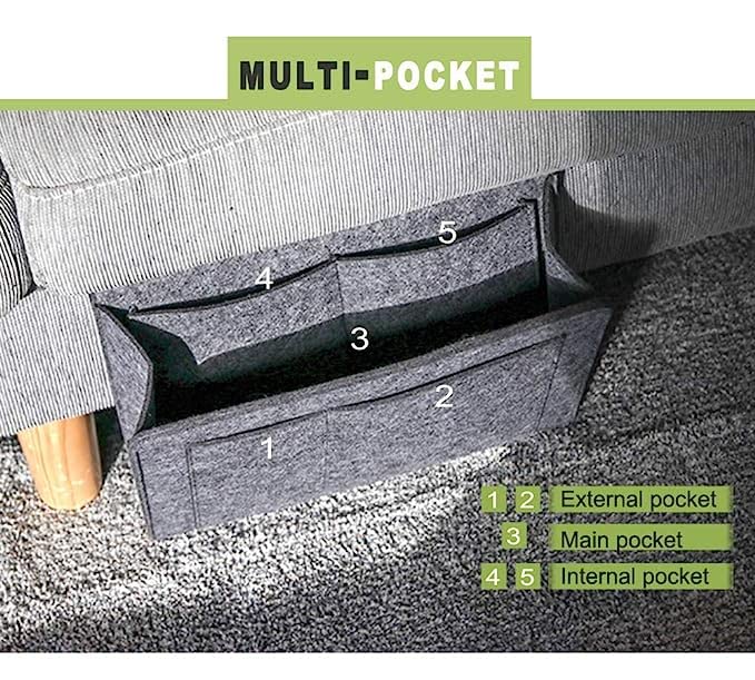 EKANTIK Bedside Storage Organizer | Remote Holder | iPad Holder | Cabinet Hanging Warehouse | Small Things Carrier | Bed Caddy | Magazine Rack | 5 Pockets (Multi-color) - Image 5