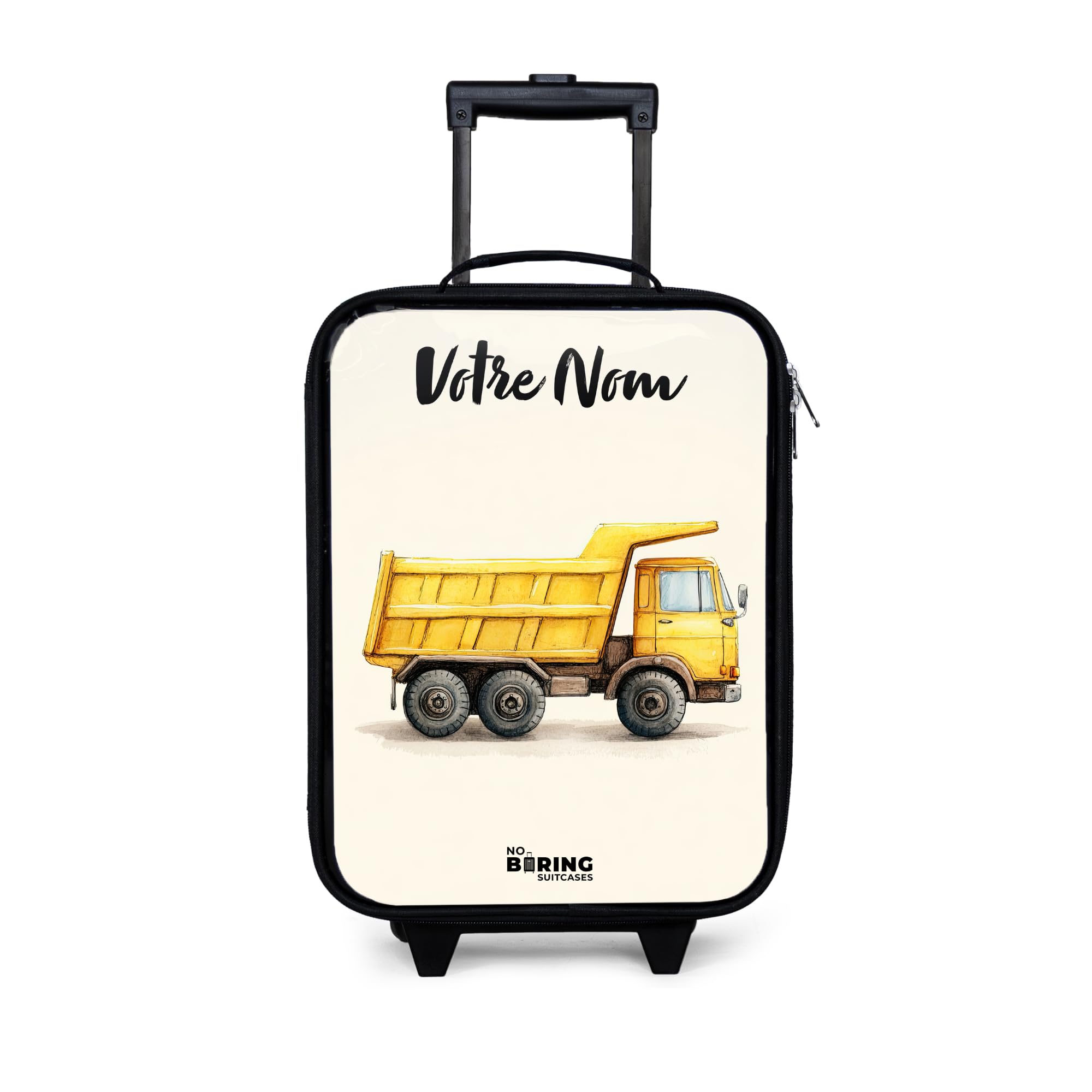NoBoringSuitcases.com® Valise Enfant Personnalisé avec Un Nom 48x31x19 cm Ultra Légère Bagages À roulettes LED pour Enfants Valisette A Roulette Ado - Garçon - Camion-Benne - Dessiné - Jaune