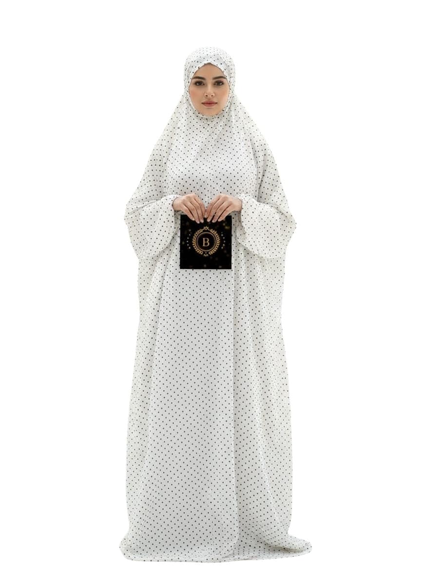 Belladona Islamic Prayer Dress - White Color Dotted Printed-image-14