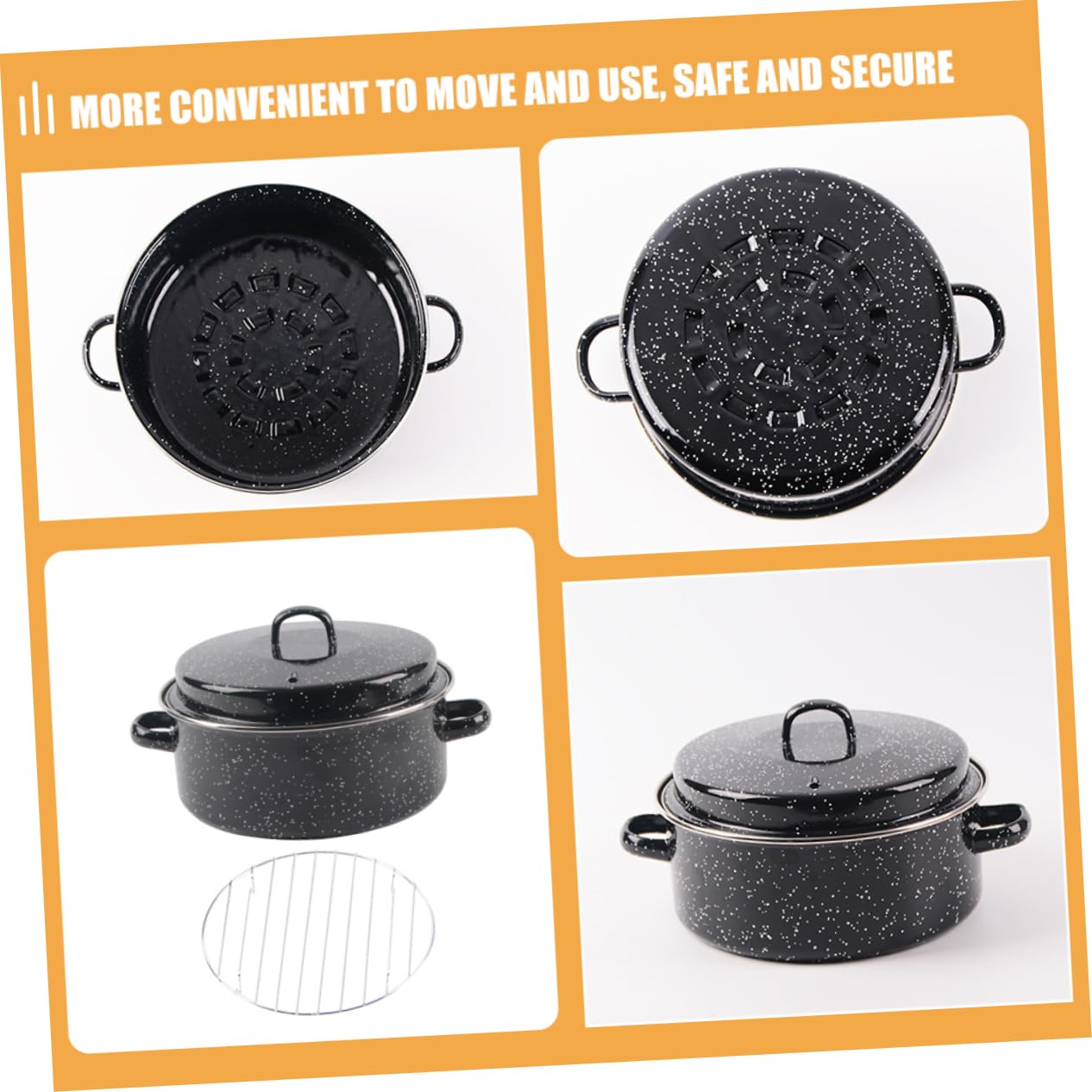Sartén esmaltada con tapa, suministros de cocina versátiles para asar batatas, maíz y alitas de pollo para barbacoa y comidas familiares, seguro y diseño