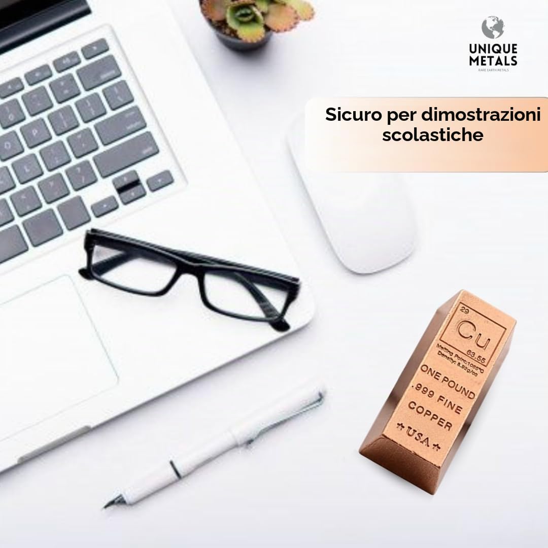 Unique Metals - Fermacarte in rame da 0,5 kg, design con elemento chimico puro con certificato di autenticità