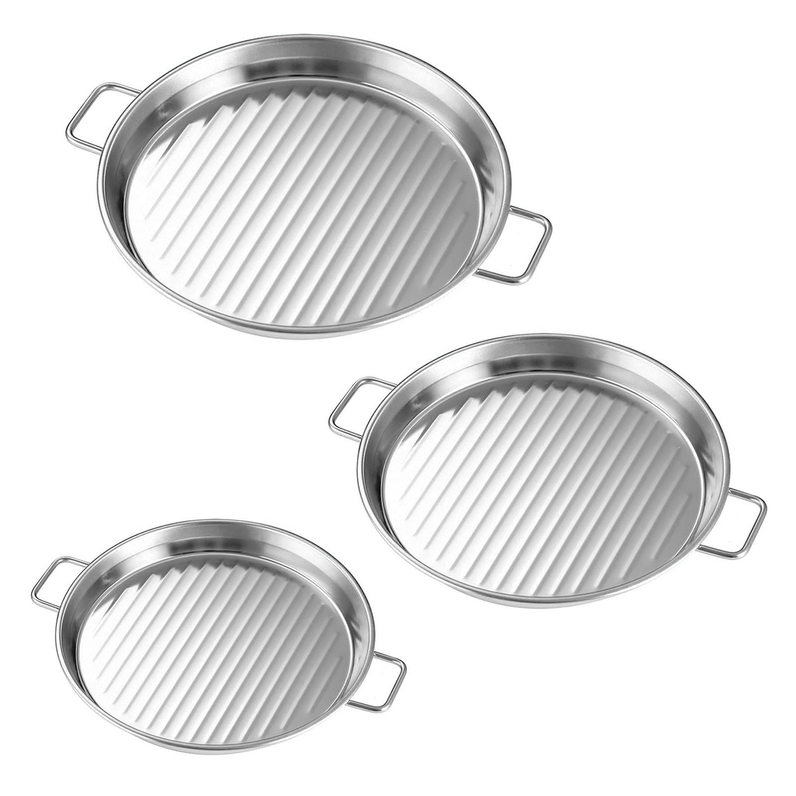 Elnwnnkc 3pcs Rustproof Metal Appetizer Plates Snacks Tray Stainless Steel Appetizer Serving with Handle Golden Stainless Steel Tray