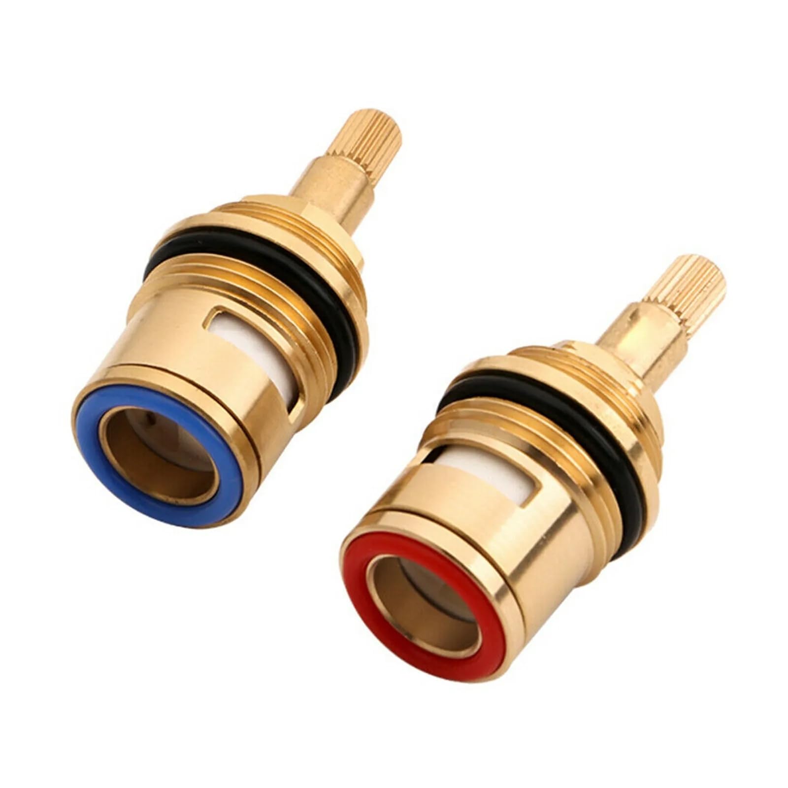 2X 3/4" Bath Hot/Cold Mixer Brass Tap Valve Bath Tap Cartridge Valve Ceramic Disc Cartridge Replacement 20 Teeth Quarter Turn Brass Flow Mixer
